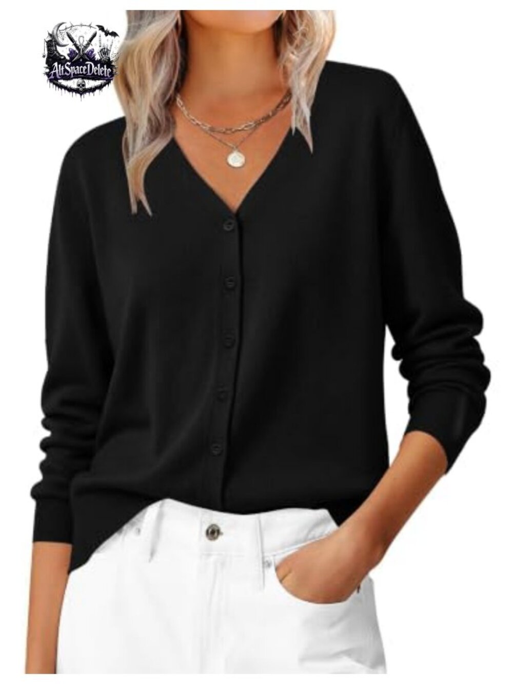 Women Wool Blend Lightweight Cardigan Sweater V-Neck Button Fall
